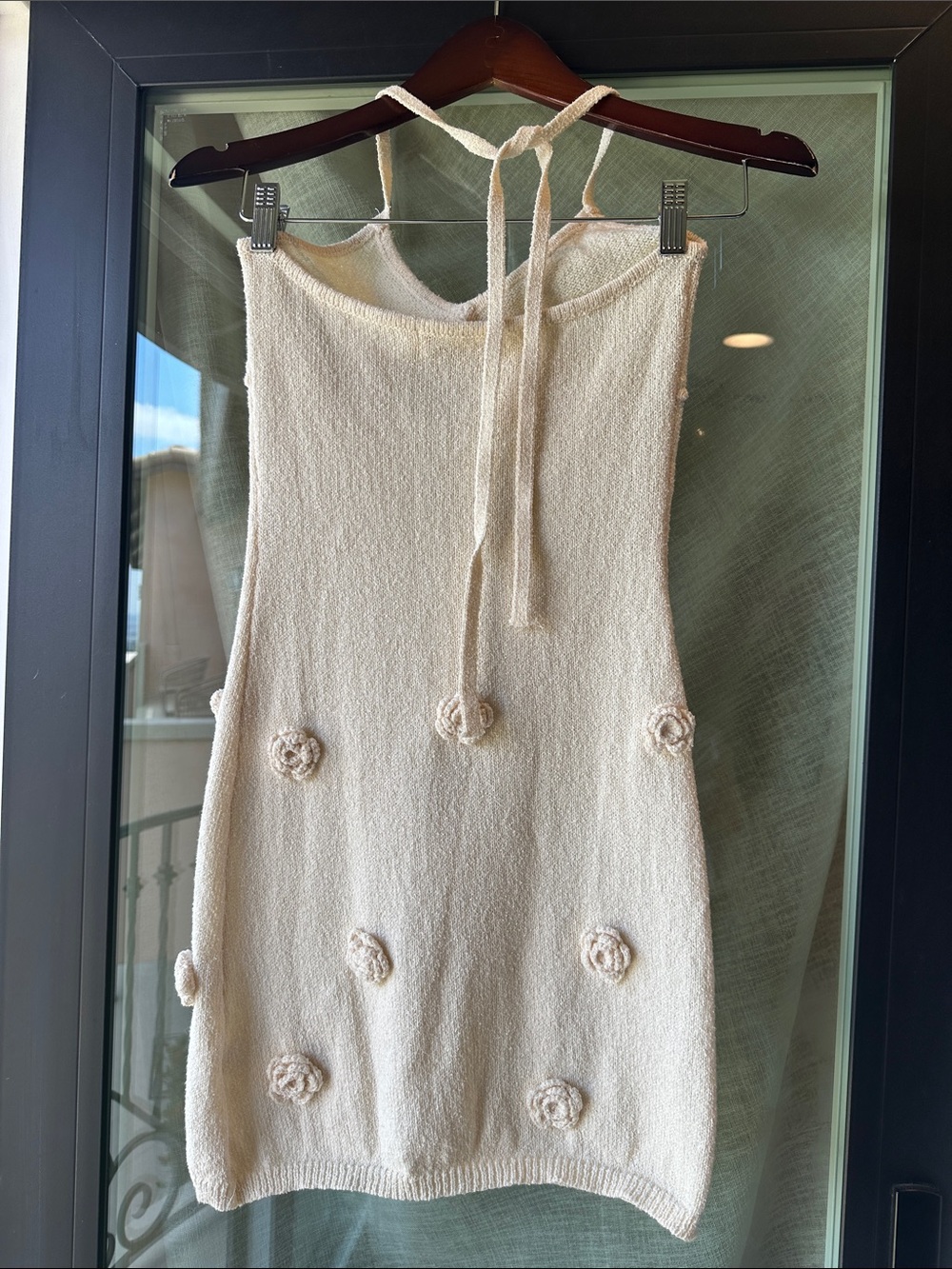 Women’s Cream Floral Appliqué Knit Halter Dress - Picture 3 of 3